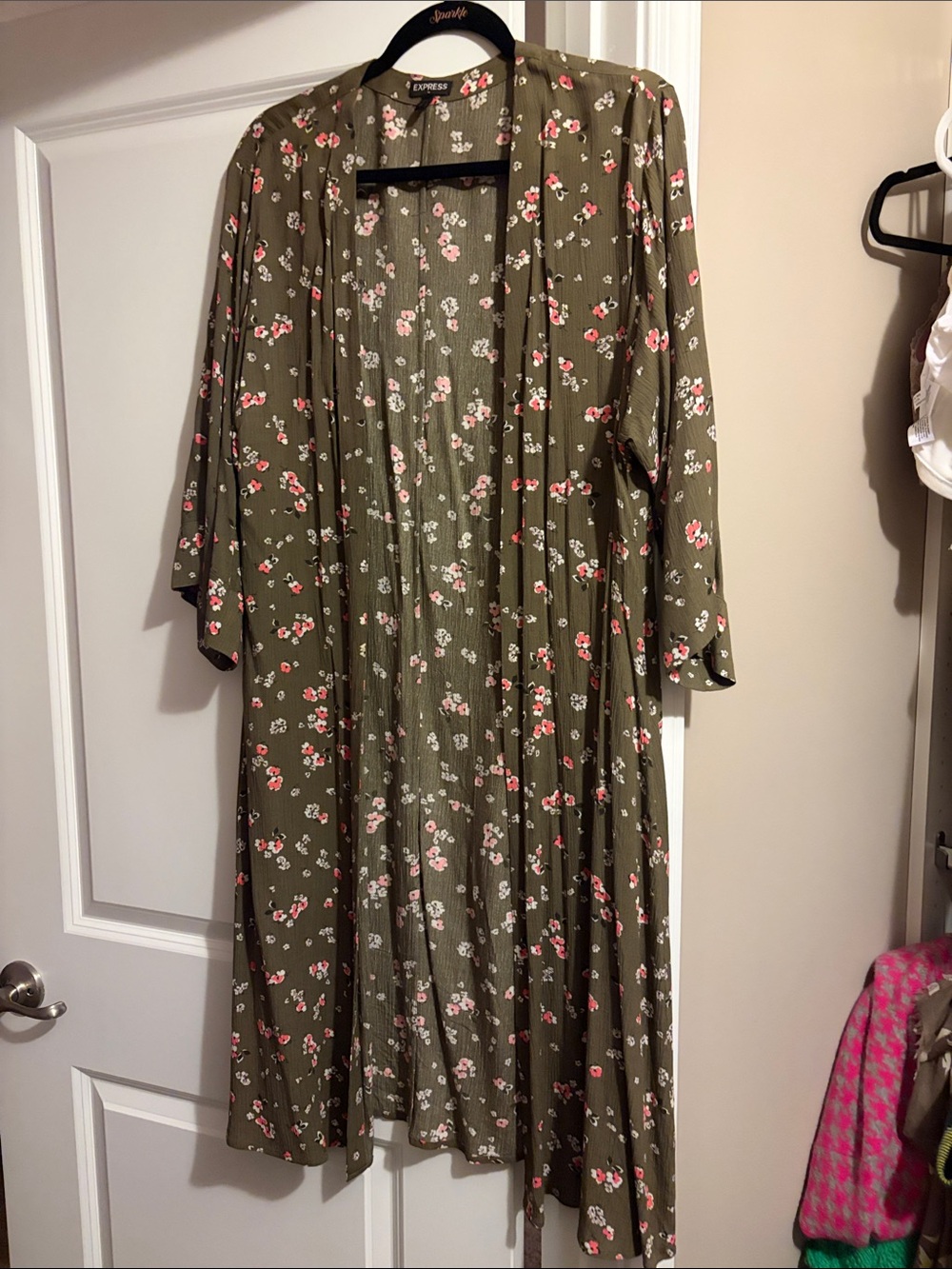 Express Olive Green Floral kimono XS- fits like S/M